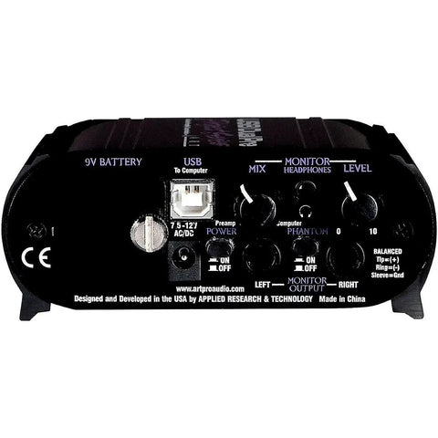 USB Dual Pre Two Channel Preamplifier And Computer Interface For Home Studio And Portable Recording rear view showing controls