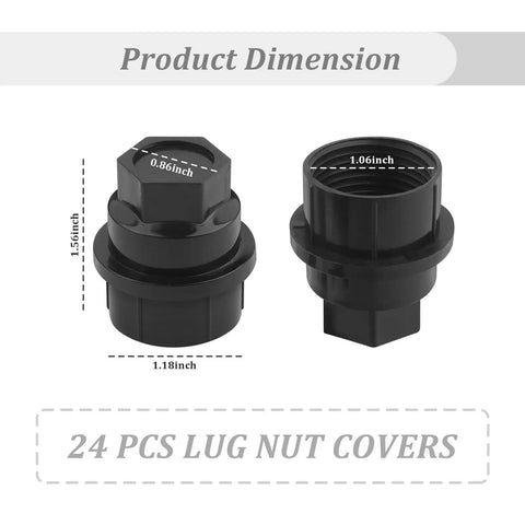 24Pcs Wheel Lug Nut Covers M27x2.0 Bolt Caps dimensions showing height and width