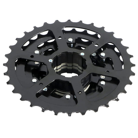 8 Speed Mountain Bike Cassette 12-32 Teeth Black With Hyperglide Compatibility durable alloy construction close-up angle