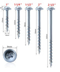 Pocket Hole Screws Self Tapping Galvanized Coated Drive Screws For Pocket Hole Jig System 63mm 100 Pack shown in various sizes
