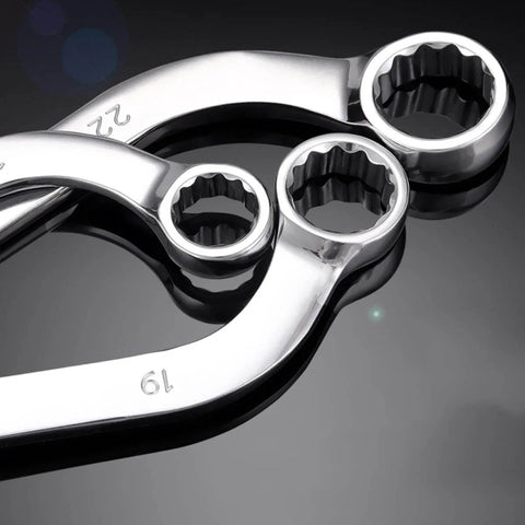 Close-up of chrome vanadium 12-point spanners from Five Piece Steel Box Wrench Set With 12 Point Metal Socket Spanners For Automotive.