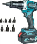 Heavy Duty Brushless Cordless Rivet Gun With Six Interchangeable Tips For Knocking Out Threaded Rivet Nuts and Metal Hardware