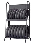 Heavy Duty Floor Stand Tire Rack Organizer Indoor Outdoor Garage Setup For Stacking Spare Tires And Truck Wheels Auto Shop Stash With Tough As Nails Steel Frame Without Wheels with stacked tires.