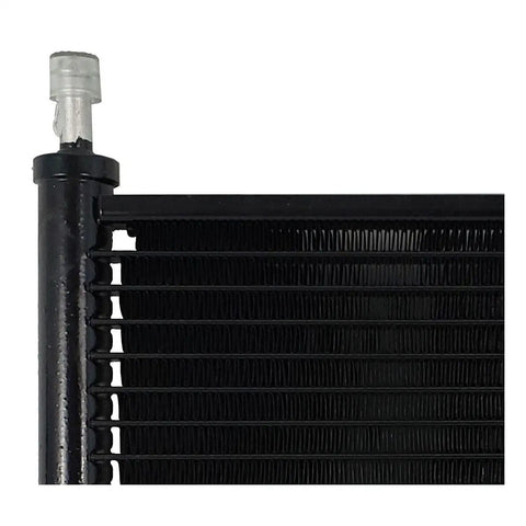 Heavy Duty Transmission Oil Cooler Perfect For Hyundai Tucson 2005-2009 Featuring 2.0L And 2.7L Engines close-up of black metal fins and inlet tube