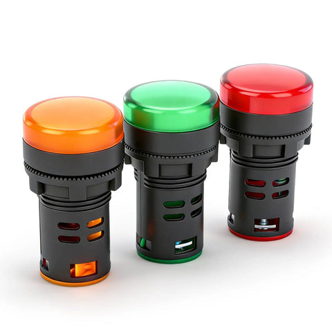Industrial 22mm LED Indicator Light 220V AC Pilot Signal Lamp for Machinery Control Circuits, three-color set.