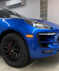 Smoked Lens Full LED Front Side Marker Kit For Porsche Macan 2014-2024 1st Gen Amber Sidemarker Lights installed on blue car.