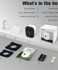 No Monthly Subscription 2.5K Window Camera With Full Color Night Vision AI Smart Motion Detection Dual Band WiFi 6 2.4GHz And 5GHz Easiest Setup box contents