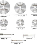 Diagram showing HSS circular blades and mandrels from All In One Rotary Tool Cutting Wheel Kit 88-Pc Set with dimensions.