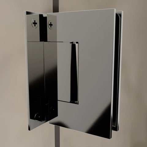 Wall Mount Full Back Plate Hinge With 5 Degree Preset Brass Polished Nickel Finish for 3/8 to 1/2 inch glass, side view