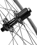 Close-up of Dope Carbon Road Bike Disc Brake Wheelset 700c Clincher 60mm with transparent rim and hub detail