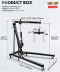 Heavy Duty 2 Ton Hydraulic Engine Hoist With Lever Folding Cherry Picker 6 Locking Wheels 4 Boom Positions, dimensions shown
