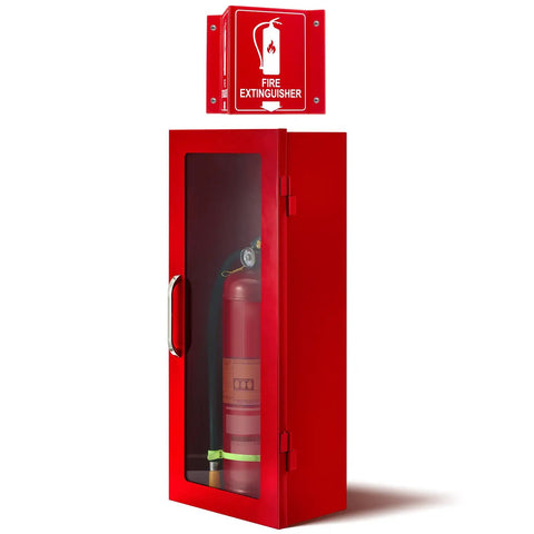 Red Steel Fire Extinguisher Cabinet Wall And Surface Mount Kit With Projecting Sign And Arrow For 10 Lb Dry Chemical Extinguishers Industrial Grade Wall Box Case For Home Shop Or Office Safety