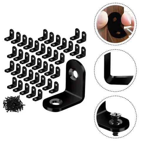 50 Pack Straight Up Tough Stainless Steel L Brackets Right Angle Heavy Duty Mounting Hardware With Screws For Wood Furniture Shelves And Wall Support Go To Reinforcement displayed with close-up details.