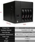Mini ITX NAS Case K3 Dope 4 Bay DIY Computer Enclosure with front USB ports and 4 drive trays, ideal for ITX motherboard and Flex PSU.