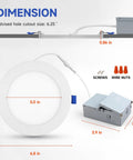Heavy Hitter 6 Inch Slim Recessed Led Downlight With Junction Box Ic Rated Dimmable Can Light 5000k Daylight dimensions illustrated