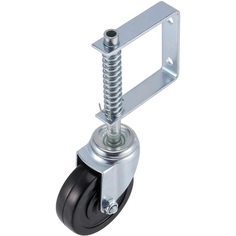 Beefed Up 4 Inch Gate Caster Wheel Set With Spring Loaded Swivel, Rugged Rubber And Steel Build, 250 To 500 Lb Load Capacity