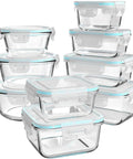 Stacked Glass Meal Prep Containers Set With Lids 18 Piece Storage Containers Airtight Leak Proof Oven Freezer Dishwasher Safe BPA Free
