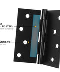 Matte Black Door Hinges 3 Pack With Clean Square Corners Built Tough For Daily Wear Fits Any Interior Or Exterior Door Opening Delivers Hassle Free Installation Using The Exact Match Screws Right Out Of The Wrapper showing cold rolled steel construction.