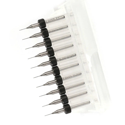 Tungsten Carbide Drill Bits Set 0.3mm, 10 Piece Precision PCB Micro Drill Bit Kit in plastic case, spiral flute view