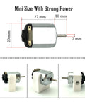 Six Pack Small DC Hobby Motors Starter Kit with 3V drive 24000 RPM, showing 27mm diameter and 2mm shaft details.