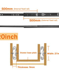 Heavy Duty Drawer Slides And Table Extension Rails, Two-Section Stretching, Thick Cold-Rolled Steel, Ultra Strong 50kg Per Pair, Quiet Cushioned Rails With Rubber Pads And Ball Bearings, Rust-Resistant, Durable Build, 500mm 20in drawer slide measurements