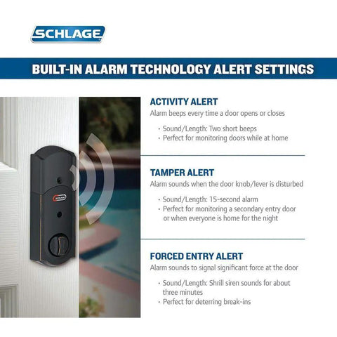 Right Hand Touchscreen Deadbolt With Built In Alarm For Keyless Entry On Main Doors Featuring Rust Resistant Aged Bronze Trim with alarm settings.