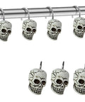 Skull Resin Art Deco Shower Curtain Hooks Set, 12 Pack, Rust Resistant Gliding Rings For Bathroom, Nursery, Living Room, Halloween Decor, Easy Slide And Secure Hold.