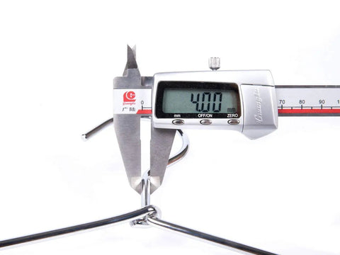 Caliper measuring 4mm thickness on 16 Pack Stainless Steel Wire Hangers Built To Last With Ultra Thick 4mm Metal Hangers Seamless Non Welded Design