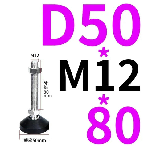 Top Tier Adjustable Leveler Feet Four Pack Stainless Steel Swivel Base Leveling Legs, M12 size with 80mm length shown.