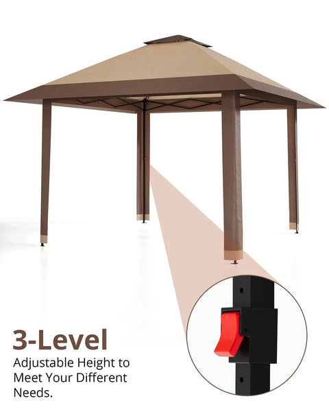 13x13 Pop Up Gazebo With Mosquito Netting, Double Roof Design And Adjustable Height For No-Fuss Setup, UV Resistant Outdoor Canopy Tent