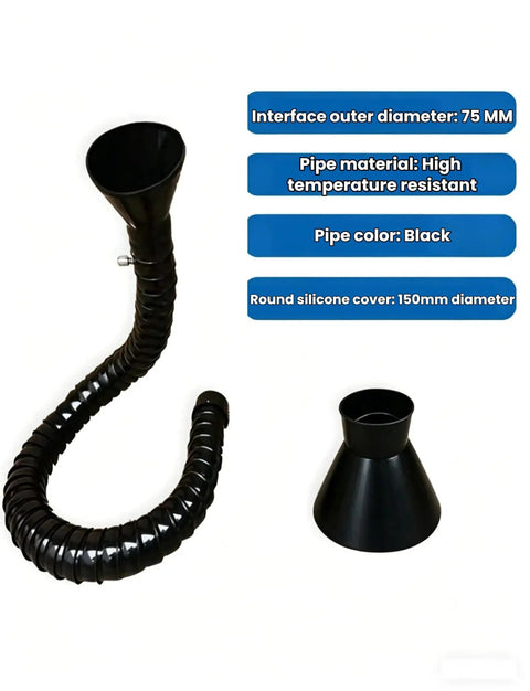 Heavy Duty Self Supporting Fume Extraction Arm With Flexible Ventilation Hood For Woodworking And Welding Shop Dust Collection. 75mm black high-temp hose.