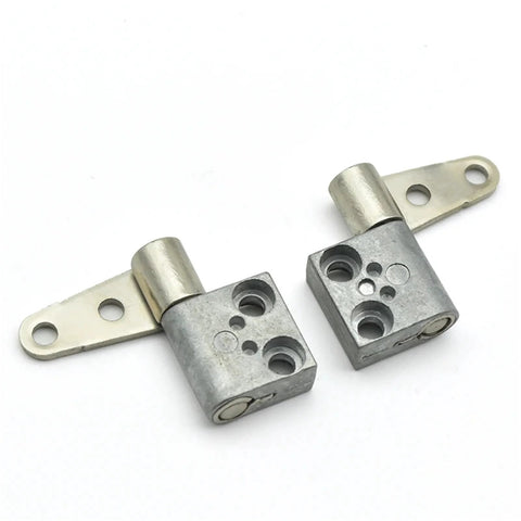 Two ST-7A-50SA/SB-33 damping hinges with mounting tabs; silver metal, front view