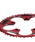 Close-up of 110BCD Mountain Bike Chainring Set With Narrow Wide Teeth To Stop Chain Drops Fits 36 To 58T Sprockets Durable 54T Red Crown Ring With Screw Crank Set Parts For MTB Adventures