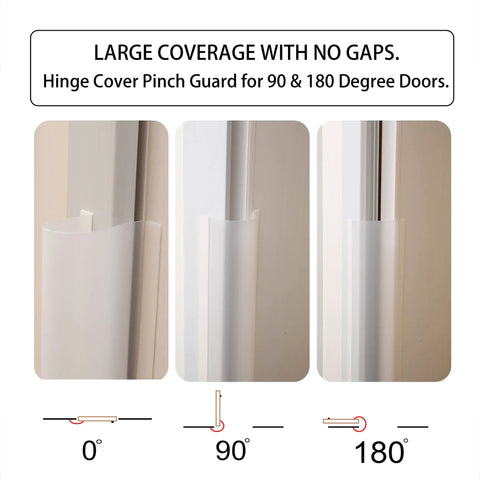 Two Pack Clear Door Hinge Protectors Baby Finger Pinch Guards Stop Toddler Door Catches No Sweat Peel And Stick Setup for 90 & 180 degree doors.