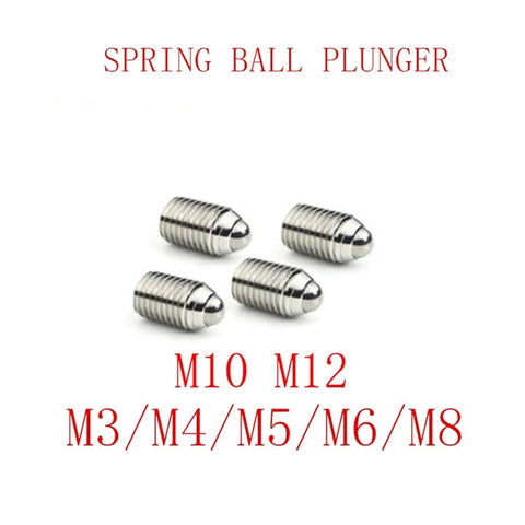 Kickass Heavy Duty Stainless Steel Ball Plunger Set With Slick Knurled Thumb Nut And Hex Socket Set Screws In M3 M4 M5 M6 M8 Sizes showing four stainless steel ball plungers.