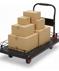 Heavy Duty Folding Platform Cart With Removable Cage And Steel Wire Fence, 2-In-1 Flatbed Trolley For Moving Tools And Large Loads, Built Tough With Reinforced Tubes And Thickened PP Components, Easy Fold And Unfold carrying stacked cardboard boxes