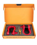 Boxed red Aluminum Alloy Ultra Bow Shackles For Off Road Recovery, 30,000 LBS MBS And 10,000 LBS WLL, Red 2 Pack