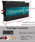 Badass 3000 Watt Pure Sine Wave Solar Power Inverter With Dual US Outlets And Bright LED Readouts, 14.2x8x3.7 inches.