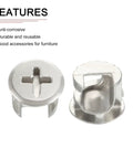 Solid Zinc Alloy Cam Lock Nuts For Furniture Repair Hella Sturdy Nickel Plated Connectors That Clamp Tight On DIY Shelves Tables Cabinets And Workshop Builds close-up view of durable anti-corrosive connectors.