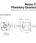 NEMA 17 Planetary Gearbox Speed Reducer blueprint diagram showing specifications and dimensions for 5mm input shaft.