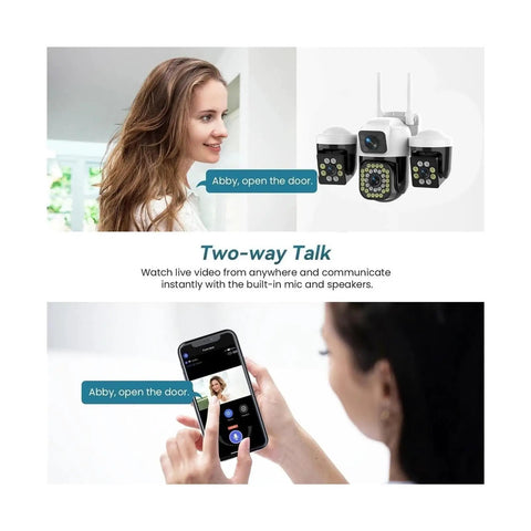 Heavy Duty Wireless Ptz Outdoor Security Camera Featuring No Sweat Setup With 15Mp Triple Lens Ai Human Tracking And Ip66 Weatherproof Shell For Zero Drama Remote Smartphone Viewing with two-way audio setup.