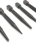 Kickass Set Of Five Square Head Center Punches Imperial Standard For Metal And Woodworking Tasks Featuring Knurled Handles And Rust Resistant Epoxy Coating Built Tough For Serious Shop Projects And Weekend Warriors in a lined arrangement.