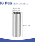 Sixteen Pack Heavy Duty 304 Stainless Steel Spacers 3/8 Inch OD By 5/16 Inch ID By 1 3/16 Inch Length Unthreaded Standoffs For M8 Screws Bolts And Rods Plain Finish Silver, 16 pcs with dimensions