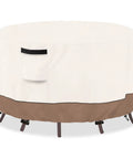 Round Outdoor Table Cover Waterproof Heavy Duty Patio Furniture Cover For 42 Inch Diameter And 28 Inch High Round Tables And Chair Sets Beige And Brown No Fuss All Weather Protection Easy Fit