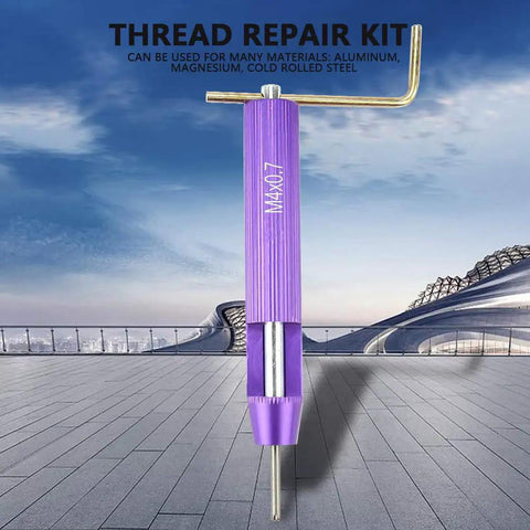 Pro Grade M4 0.7 Thread Repair Kit With Stainless Steel Wire Thread Inserts And Installation Tools For Auto Repair Complete Set With Drill Tap And Wire Inserts Easy Storage Durable Heavy Duty Fix, purple M4x0.7 thread repair tool with handle