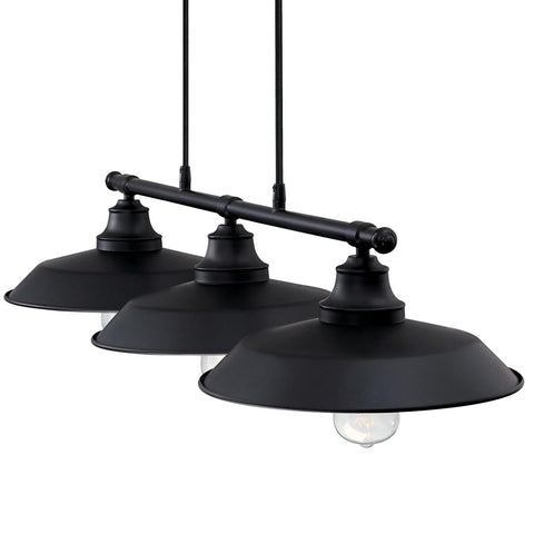 Iron Hill Vintage Style Three Light Indoor Pulley Pendant in Matte Black Finish with Silver Shade Interiors side view