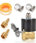 Brass Electric Solenoid Valve 12V Quarter Inch Port Normally Closed For Water Air Gas Fuel Oil with fittings and clamps