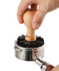 Hand using 58mm Portafilter Cleaning Brush For Espresso Machines Pro Barista Tool With Arc Bristle Design Cleans Out Residual Coffee Grounds Fast Time Saver For Home And Cafe Use Durable Handle Smooth Everyday Coffee Nerd Approved on portafilter