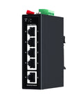 Built Tough 5 Port Industrial DIN Rail Ethernet Switch With 4 Ports And 1 Uplink, IP30 Rated device front view
