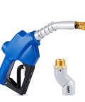 Automatic Fuel Nozzle Kit With 360 Degree Hose Swivel And Auto Shut Off, 1 Inch NPT, showing nozzle and swivel adapter